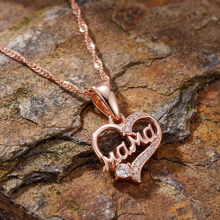 Aoaome Vintage "Mama" Heart Crystal Pendant Necklaces