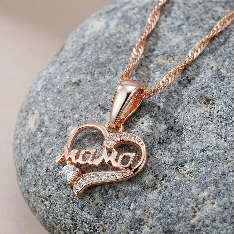 Aoaome Vintage "Mama" Heart Crystal Pendant Necklaces