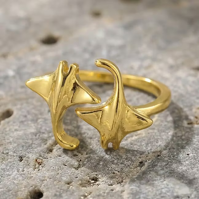 Aoaome Vintage Manta Ray Gold Open Rings