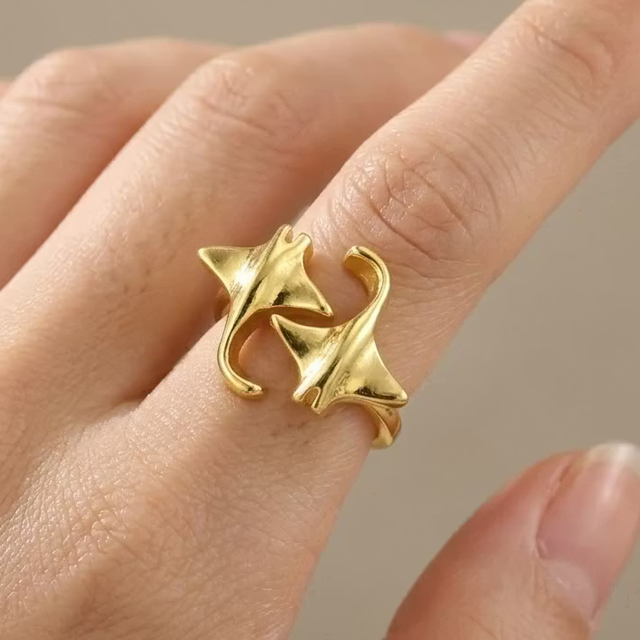 Aoaome Vintage Manta Ray Gold Open Rings