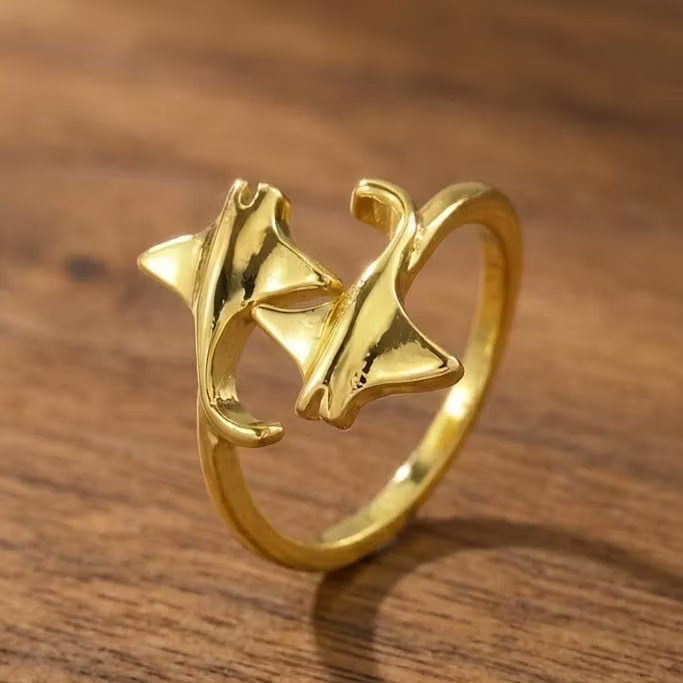 Aoaome Vintage Manta Ray Gold Open Rings