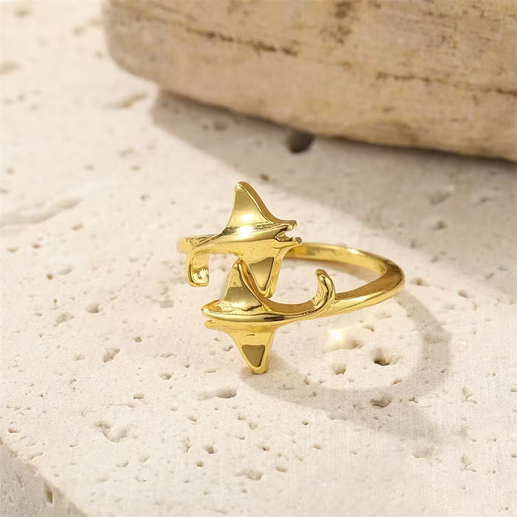 Aoaome Vintage Manta Ray Gold Open Rings
