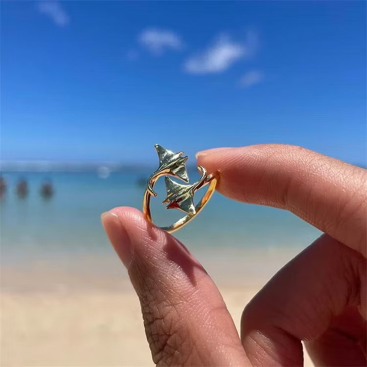 Aoaome Vintage Manta Ray Gold Open Rings