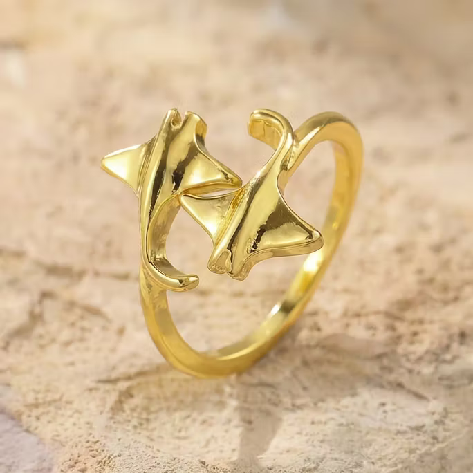 Aoaome Vintage Manta Ray Gold Open Rings