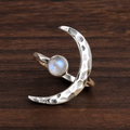 Aoaome Vintage Moonstone Crescent Silver Rings