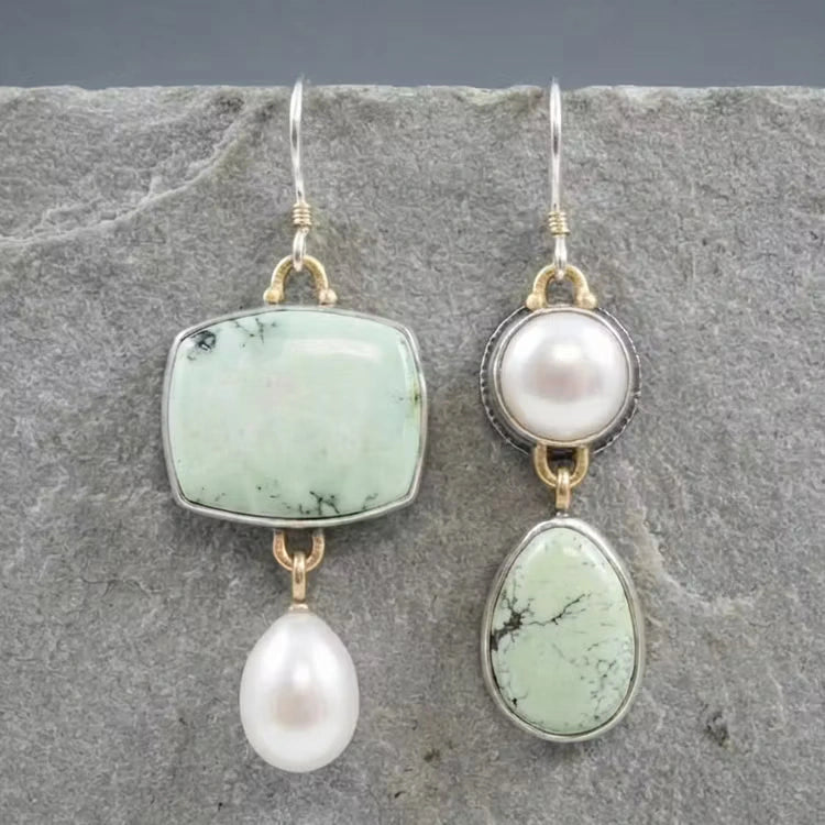 Aoaome Vintage Natural Green Stone Pearl Earrings