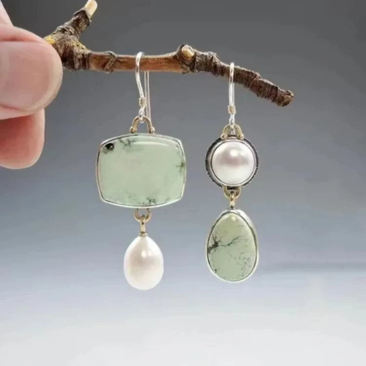 Aoaome Vintage Natural Green Stone Pearl Earrings