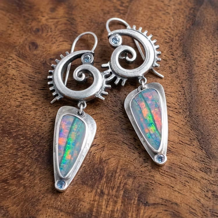 Aoaome Vintage Opal Spiral Silver Earrings