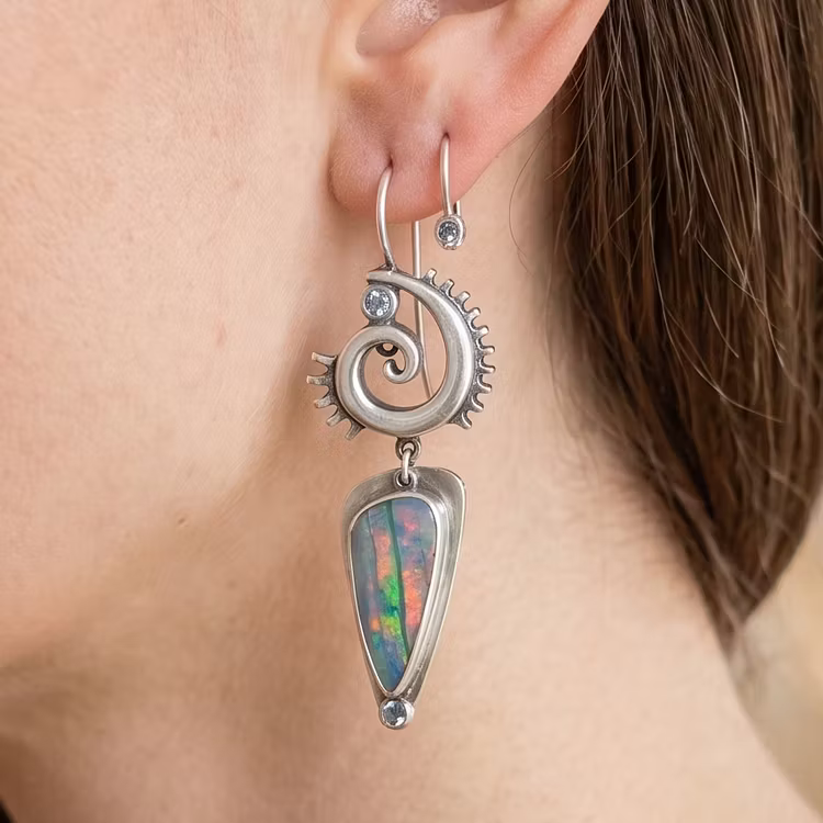 Aoaome Vintage Opal Spiral Silver Earrings