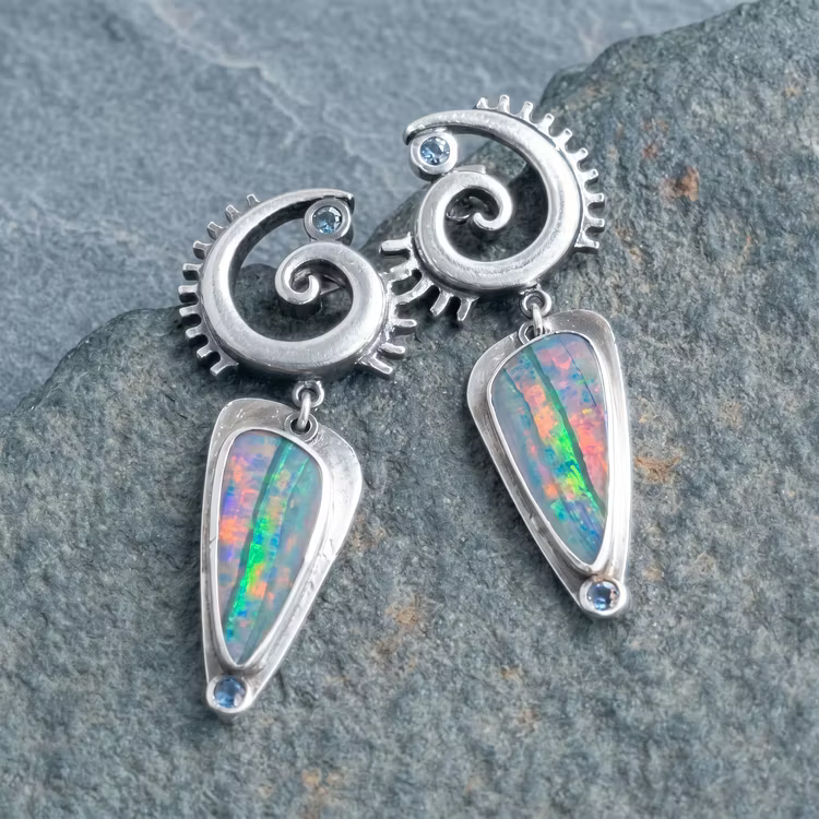 Aoaome Vintage Opal Spiral Silver Earrings