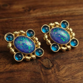Aoaome Vintage Opal and Blue Glass Cluster Earrings