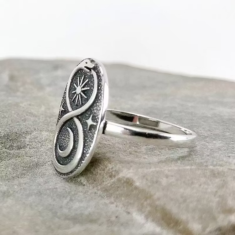 Aoaome Vintage Ouroboros Sun and Moon Silver Rings