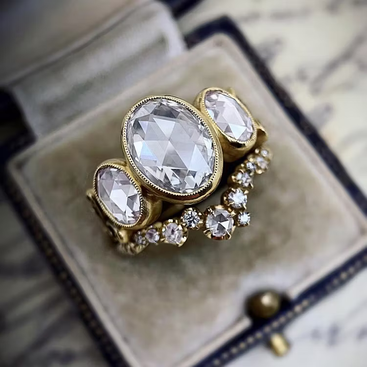 Aoaome Vintage Oval Elegant Inlaid Rings