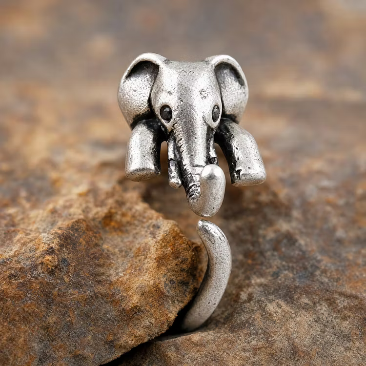 Aoaome Vintage Oxidized Animal Open Wrap Adjustable Silver Rings