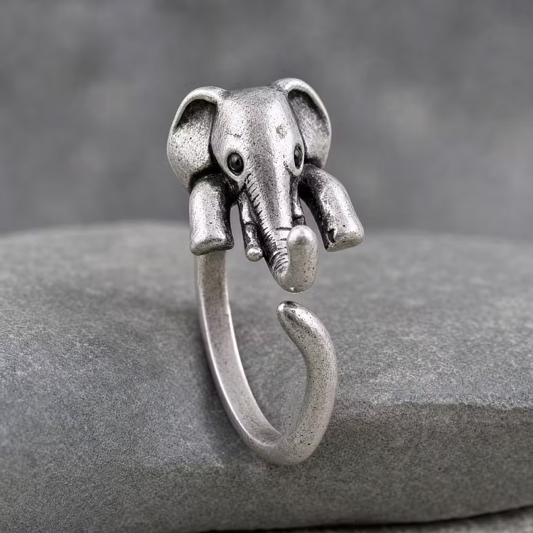 Aoaome Vintage Oxidized Animal Open Wrap Adjustable Silver Rings