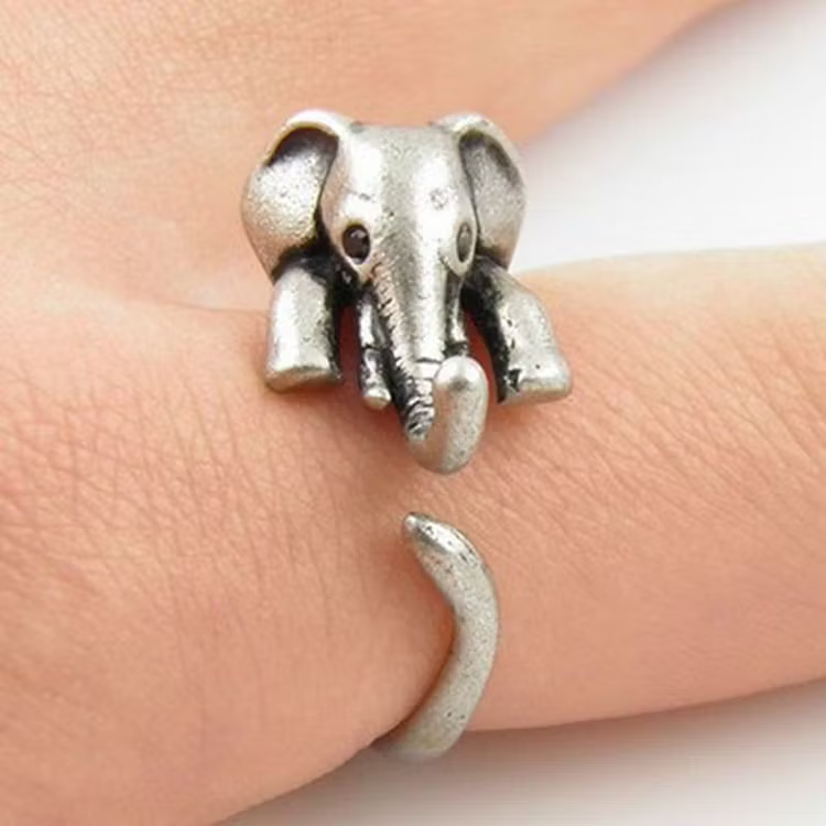 Aoaome Vintage Oxidized Animal Open Wrap Adjustable Silver Rings