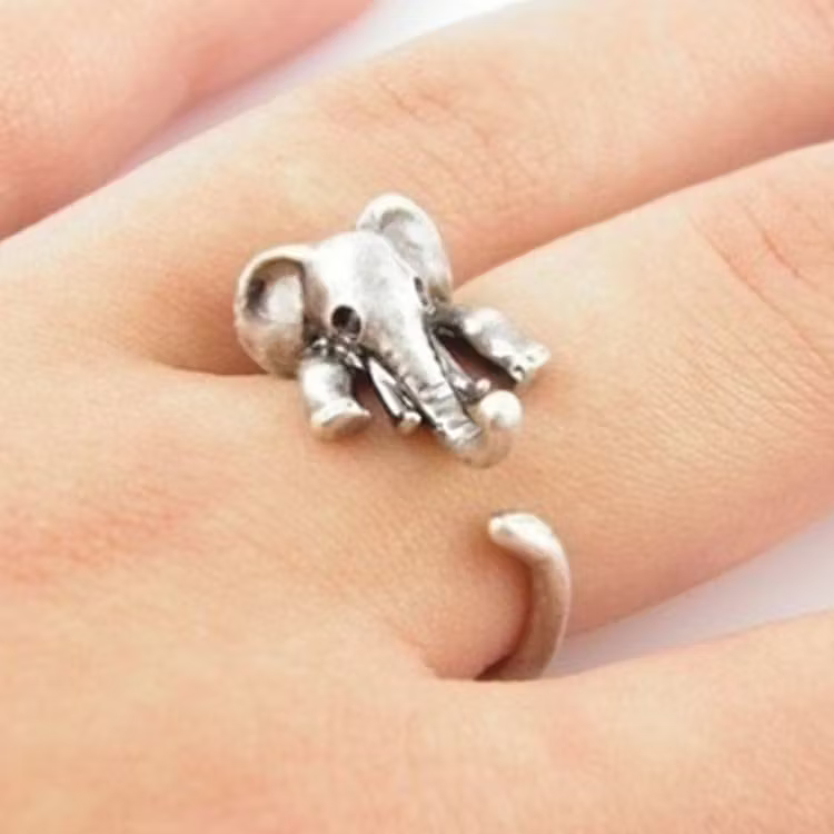 Aoaome Vintage Oxidized Animal Open Wrap Adjustable Silver Rings