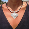 Aoaome Vintage Pattern Love Art Cowhide Rope Necklaces