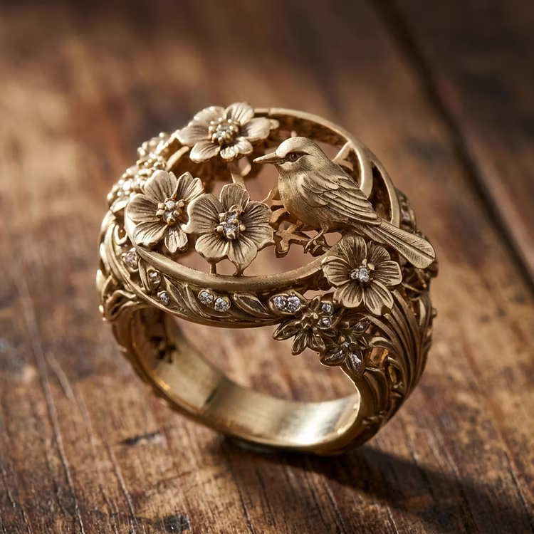 Aoaome Vintage Peace Dove Branch Leaf Flower Rings