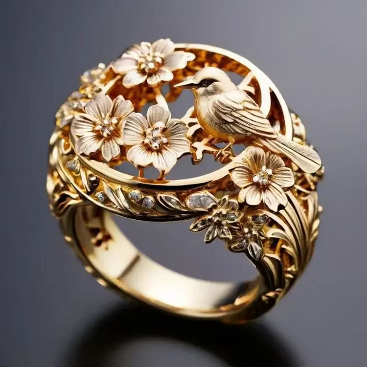 Aoaome Vintage Peace Dove Branch Leaf Flower Rings