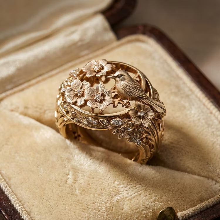 Aoaome Vintage Peace Dove Branch Leaf Flower Rings