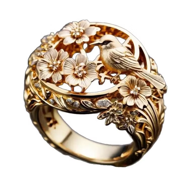 Aoaome Vintage Peace Dove Branch Leaf Flower Rings