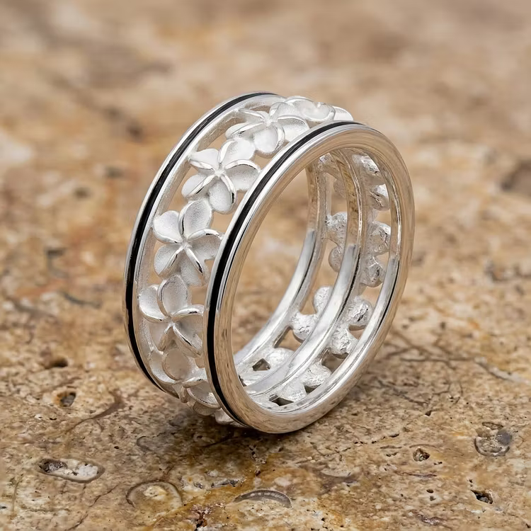 Aoaome Vintage Plumeria Flower Silver Openwork Rings