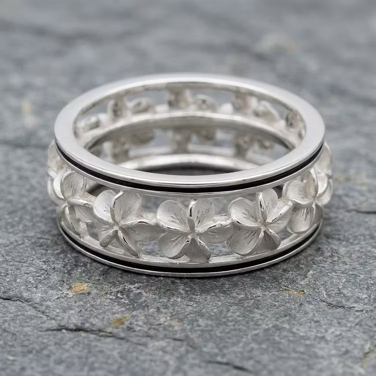 Aoaome Vintage Plumeria Flower Silver Openwork Rings