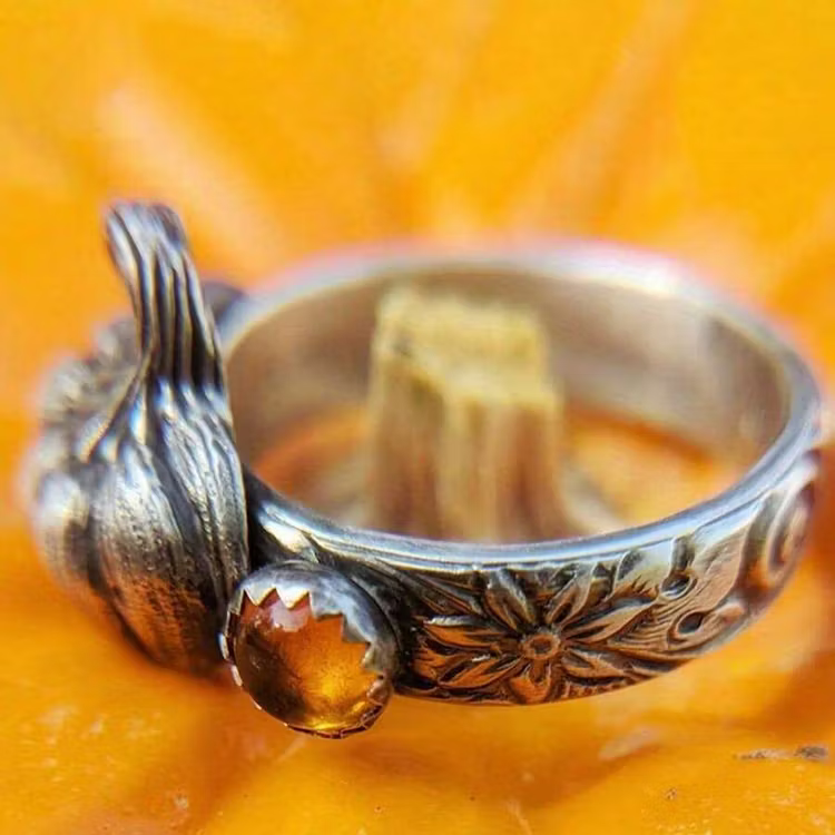 Aoaome Vintage Pumpkin Citrine Silver Rings
