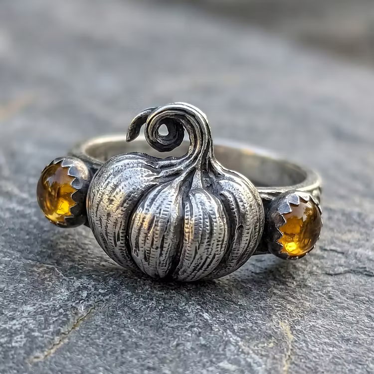Aoaome Vintage Pumpkin Citrine Silver Rings