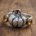 Aoaome Vintage Pumpkin Citrine Silver Rings