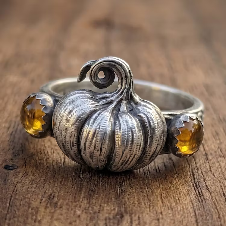 Aoaome Vintage Pumpkin Citrine Silver Rings
