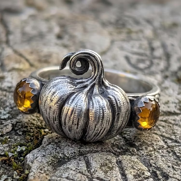 Aoaome Vintage Pumpkin Citrine Silver Rings