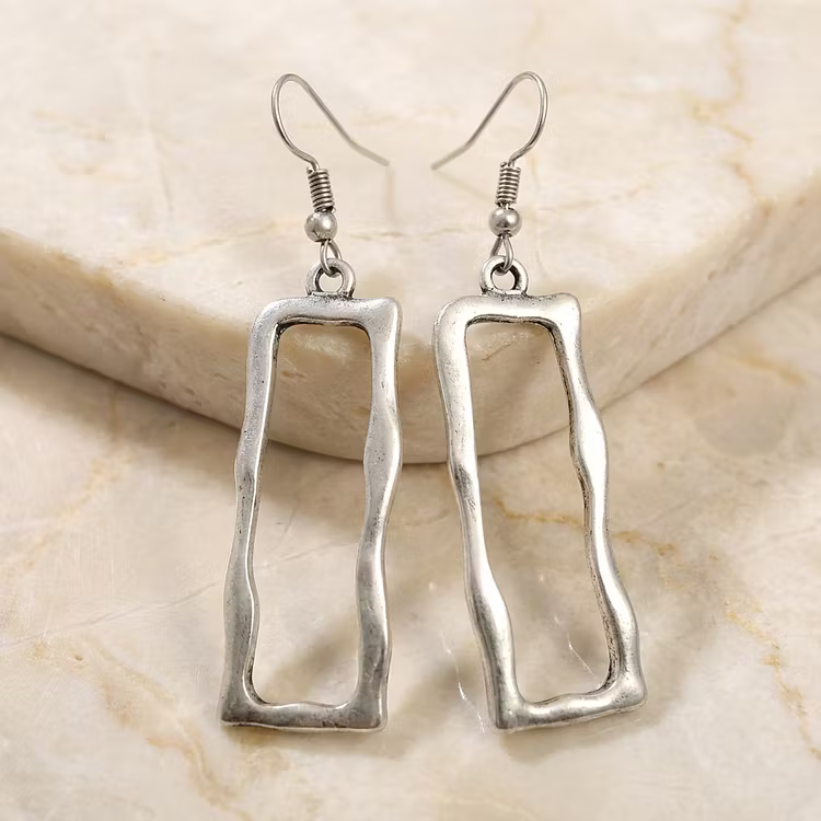 Aoaome Vintage Rectangular Silver Earrings