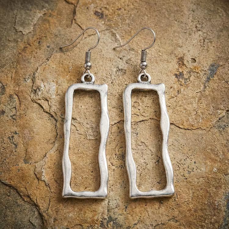 Aoaome Vintage Rectangular Silver Earrings