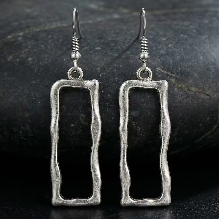 Aoaome Vintage Rectangular Silver Earrings