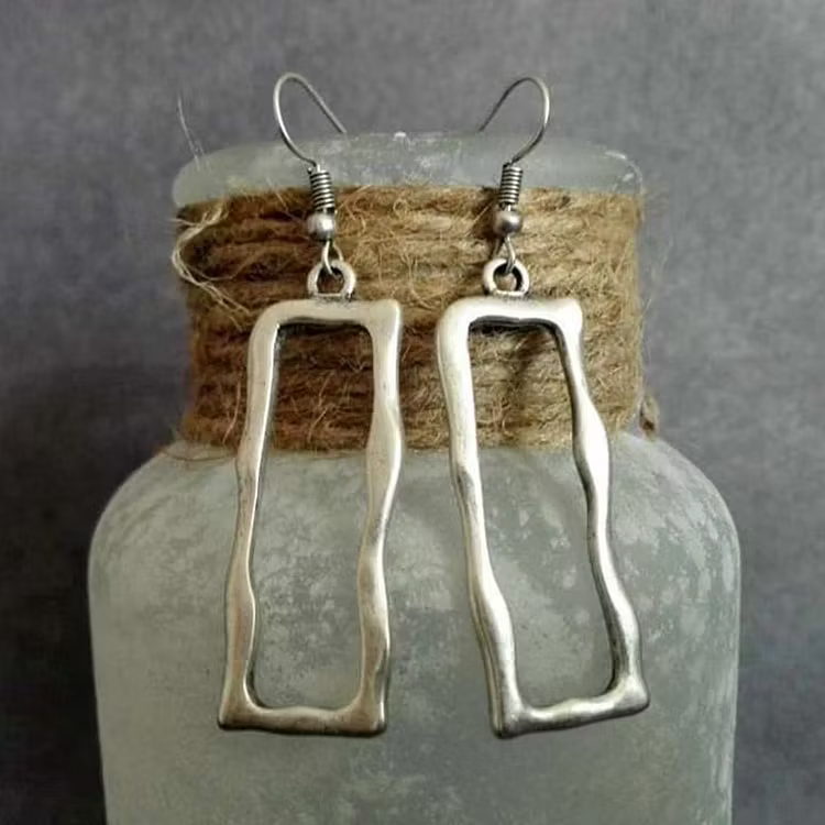 Aoaome Vintage Rectangular Silver Earrings