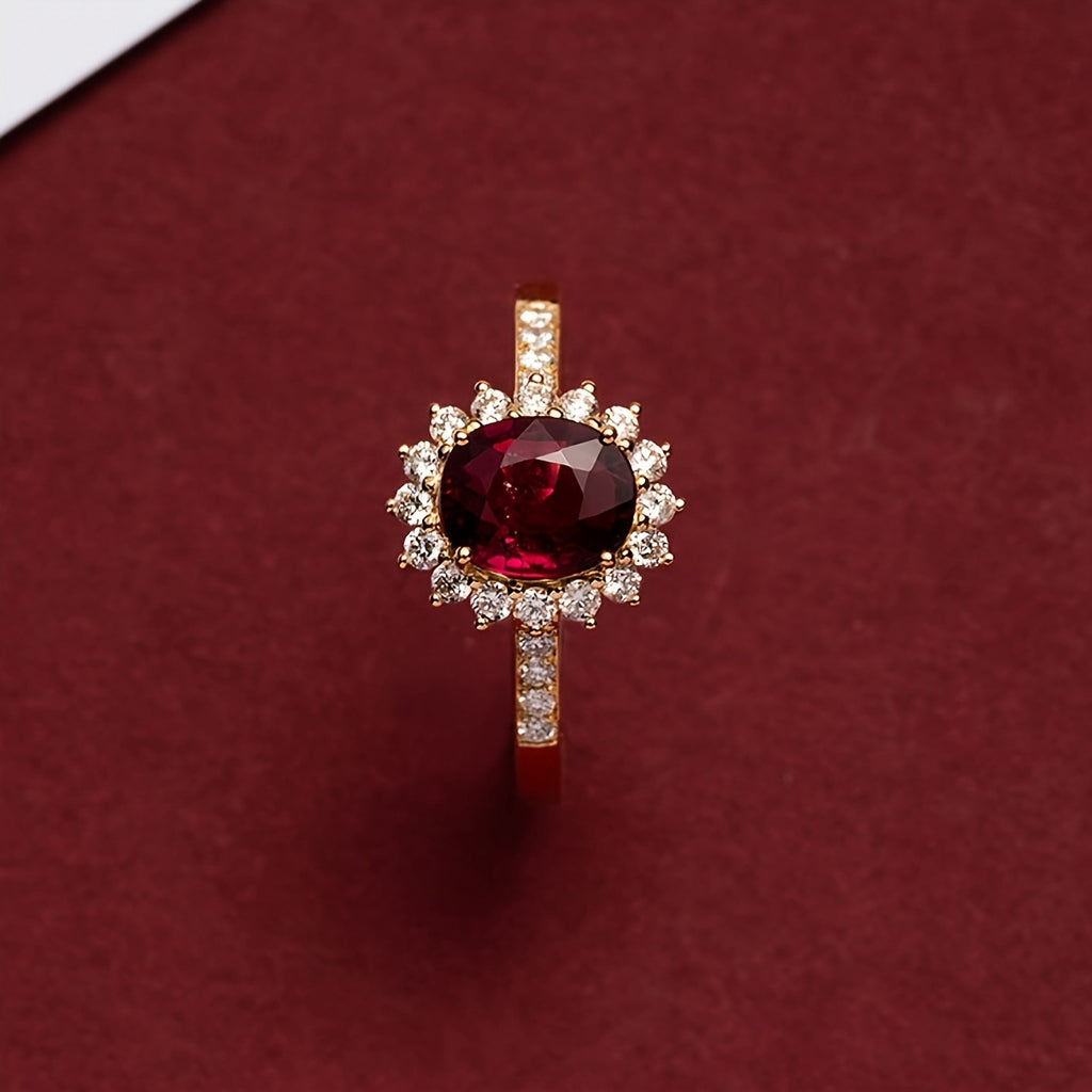 Aoaome Vintage Red Crystal Gold Rings