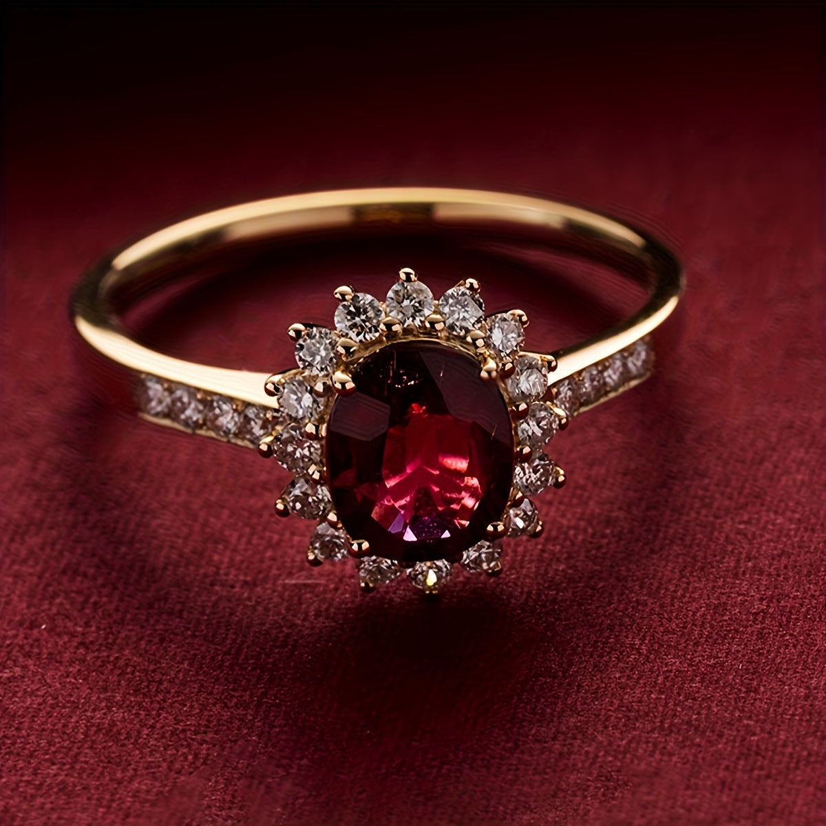 Aoaome Vintage Red Crystal Gold Rings