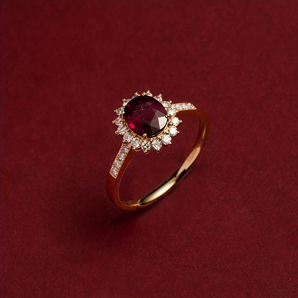 Aoaome Vintage Red Crystal Gold Rings