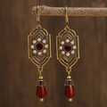 Aoaome Vintage Red Crystal Pearl Gold Earrings