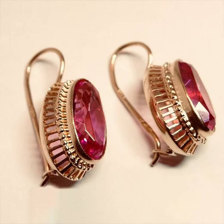 Aoaome Vintage Red Crystal Rose Gold Earrings