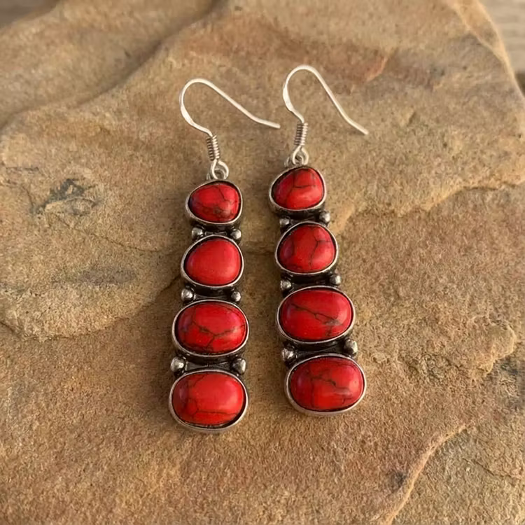 Aoaome Vintage Red Turquoise Earrings