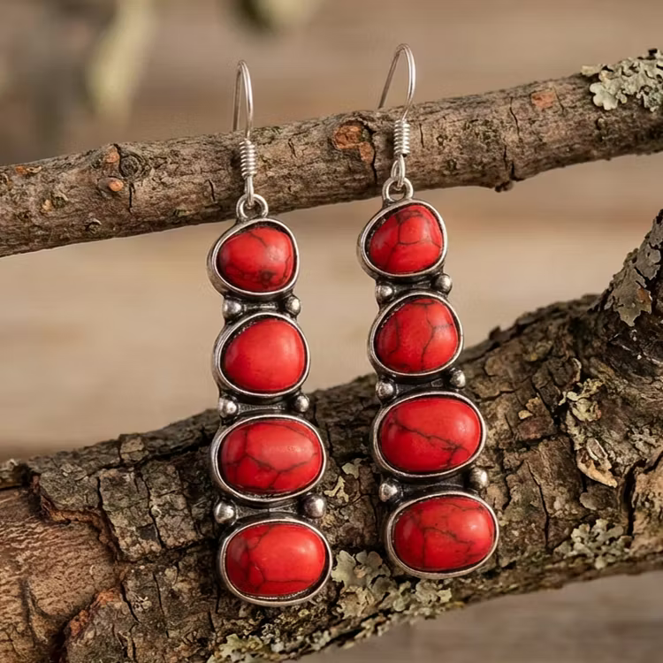 Aoaome Vintage Red Turquoise Earrings