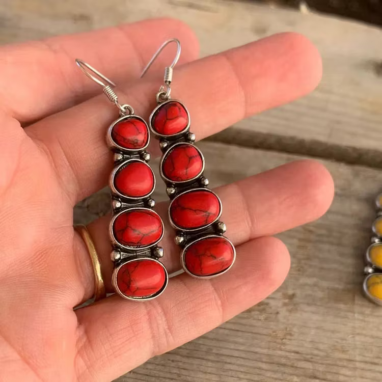 Aoaome Vintage Red Turquoise Earrings