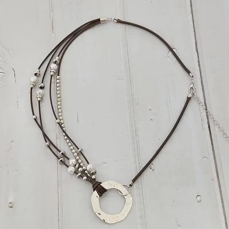 Aoaome Vintage Rope Necklace Bohemian Vacation Style Multilayer Alloy Necklaces