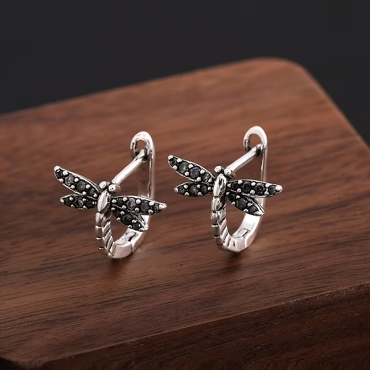 Aoaome Vintage Round Inlaid Zirconia Dragonfly Earrings