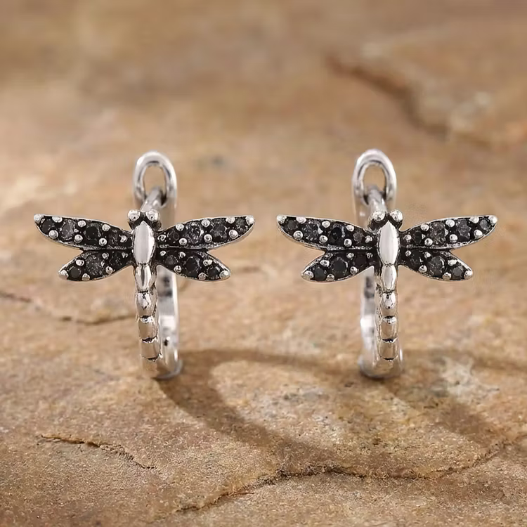 Aoaome Vintage Round Inlaid Zirconia Dragonfly Earrings