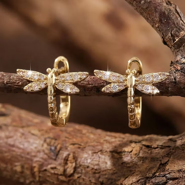 Aoaome Vintage Round Inlaid Zirconia Dragonfly Earrings