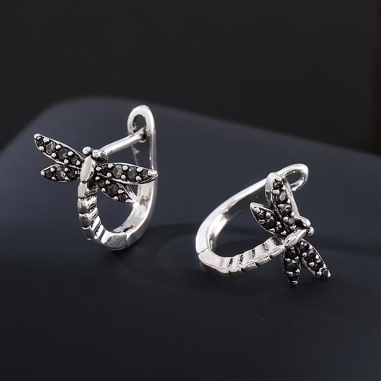 Aoaome Vintage Round Inlaid Zirconia Dragonfly Earrings